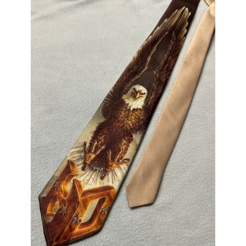 Vintage 1987 Harley-Davidson Ralph Marlin Eagle Necktie Brown Tan USA Made